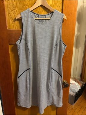 Duluth Trading Co Navy & White Striped Sleeveless Midi Dress